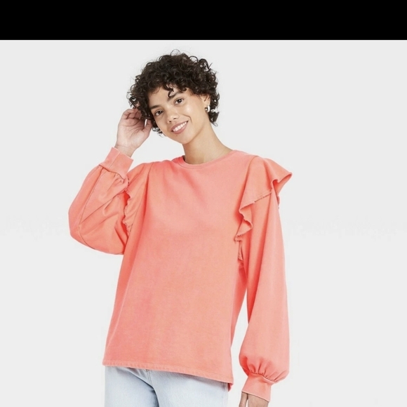 Universal Thread Tops - Universal Thread Coral Ruffle Sleeve Sweatshirt